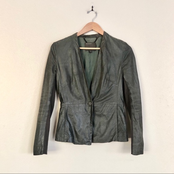 MUUBAA Shaula Leather Blazer Jacket in Metallic Grey Green - Picture 4 of 14